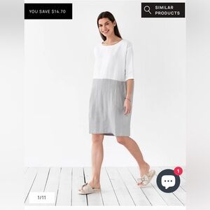 Magic Linen COLOR-BLOCK LINEN DRESS ADRIA IN WHITE-GRAY xs GUC